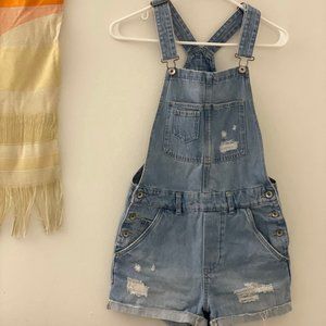 H&M destroyed denim overall shorts